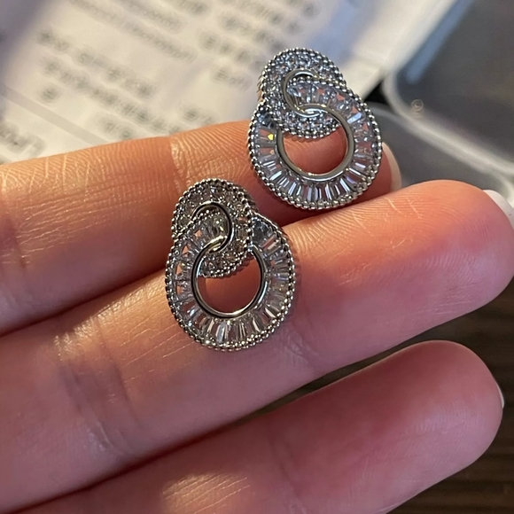 New Silver Boho Double Zircon Earrings - Picture 2 of 3